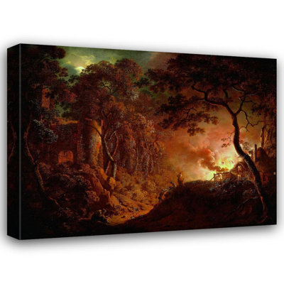 «Cottage on Fire» par Joseph Wright Of Derby - Art mural sur toile tendue avec châssis