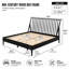 Lit plateforme moderne style Mid-Century avec tête de lit à broche Boho avec tête de lit haute de 46,5 po, cadre de lit en bois de bambou massif avec lattes de bois et support en métal, aucun sommier nécessaire, noir, très grand-368787364-368787367