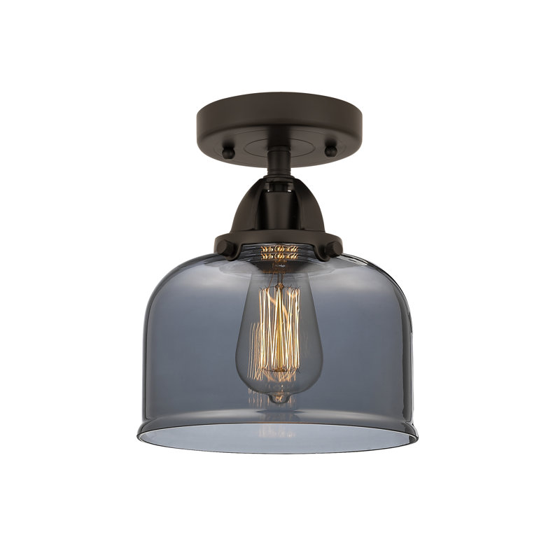 Plafonnier semi-encastré en verre à DEL, Plaqué couleur fumée, H 9,25 po x l 8 po x P 8 po, Bronze huilé