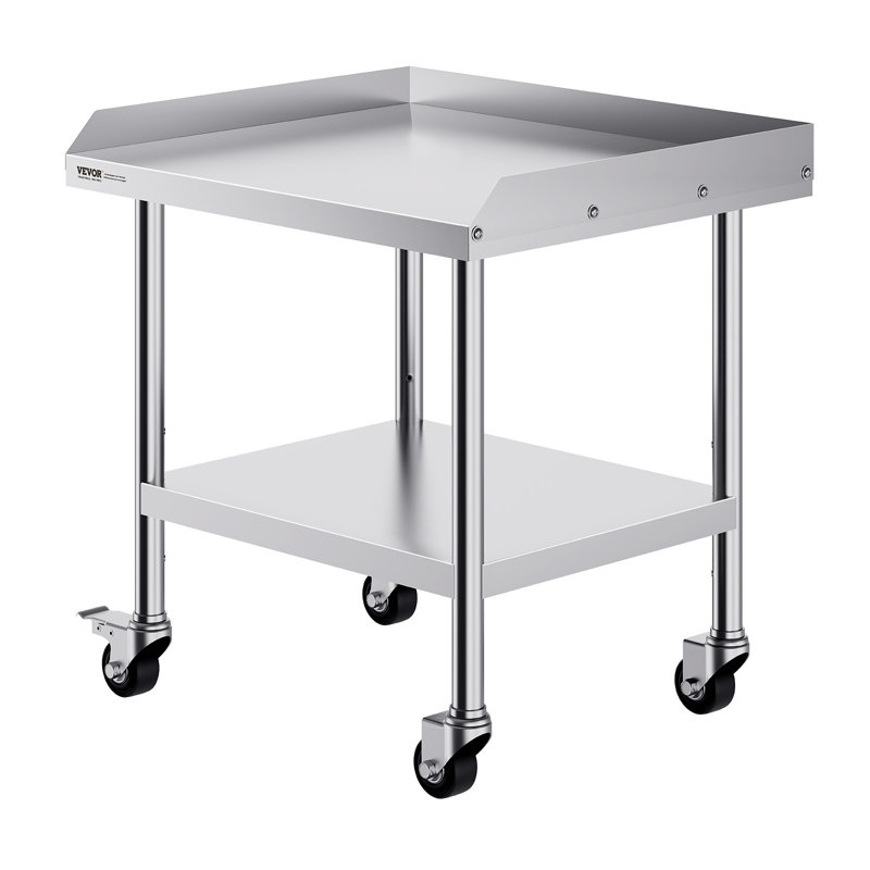 Table de travail en acier inoxydable, table de préparation commerciale de 24 x 28 x 30 pouces avec 4 roues, roulettes, table de préparation robuste à 3 côtés, table de travail en métal pour restaurant