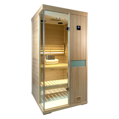 Samsora 1-Person Indoor Steam Saunas with Red Light Therapy, 2500W/240V, 95℉-230℉ Temp Range, Hemlock Wood, Built-In Bluetooth Speaker, Includes Sauna Heater and Sauna Stone, Negative Ion Technology