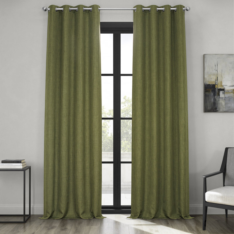 Oneridge Room-Darkening Faux Linen Curtains, Tuscany Green, 50" W x 84" L