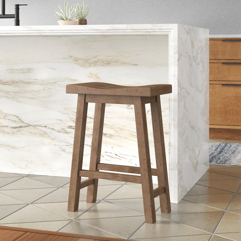 Tabouret à hauteur de comptoir en bois avec pieds inclinés, brun