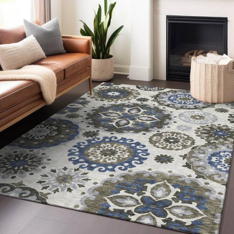 Premium Machine Washable Prisco Pewter Rug, Rectangle 10' x 14'