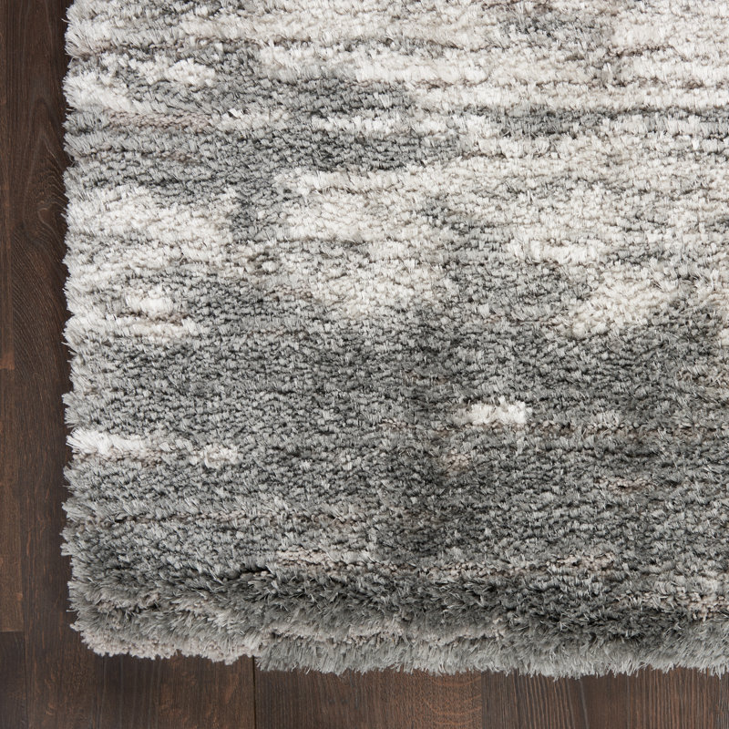 Ivory and Charcoal Abstract Shag Rug 8' x 10'