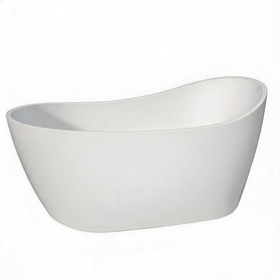 59 inch x 32 inch Gloss White Acrylic Free Standing Soaker Bathtub with High Back Oval Shape