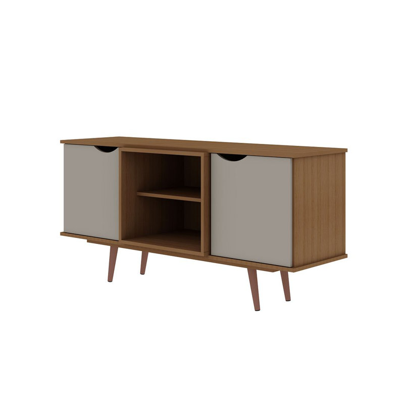 Hampton 53.54" Mid-Century Modern 4-Shelf TV Stand for TVs up to 46" in Off White and Maple Cream, Off White/Maple