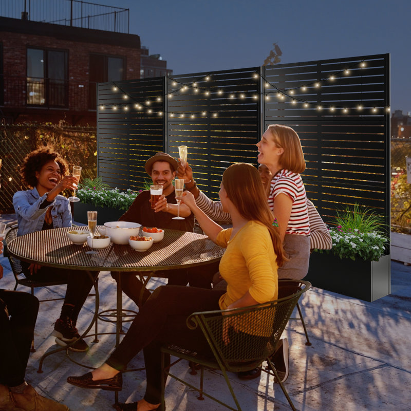 Lit de jardin surélevé avec treillis, pot à fleurs d'intimité en métal avec moustiquaire pour patio, balcon et jardin, Noir