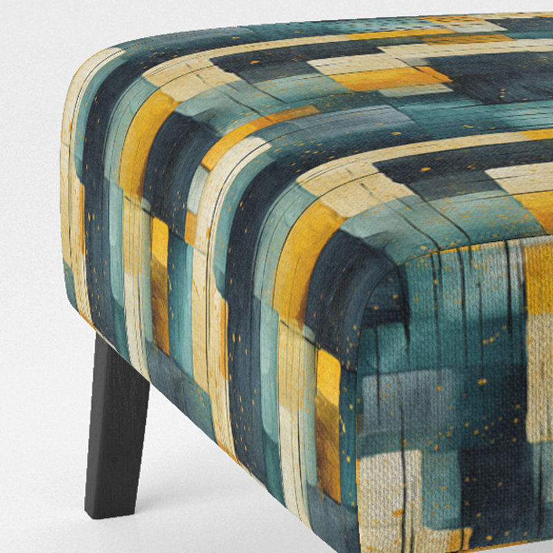 Jaune et bleu sarcelle abstrait géométrique Fusion - Fauteuil de chambre rembourré moderne, fauteuil d'appoint géométrique moderne