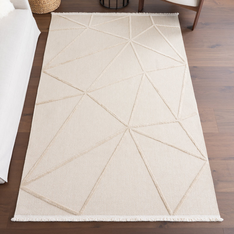 Geometric Area Rug for Living Room Bedroom Dining Room, Light Beige, Rectangle 4' x 6'