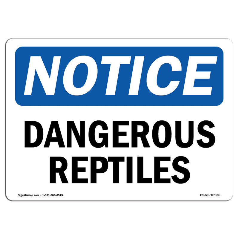 Signe de reptiles dangereux, H 12 po x l 18 po x P 0,1 po