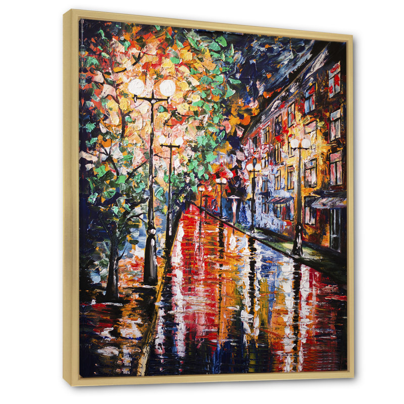 Paris Street Under Rain - Peinture, H 20 po x l 12 po x P 1 po, Cadre naturel flottant