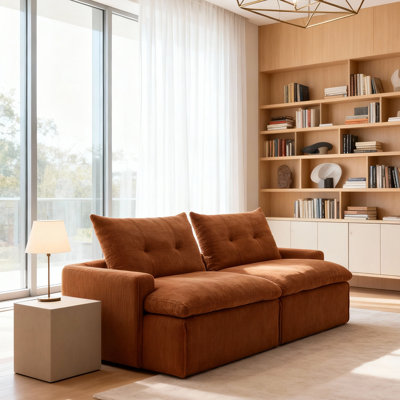 Canapé modulaire en tissu de chenille 2 places sans accoudoirs et coussins lombaires pour économiser de l'espace dans les petits appartements