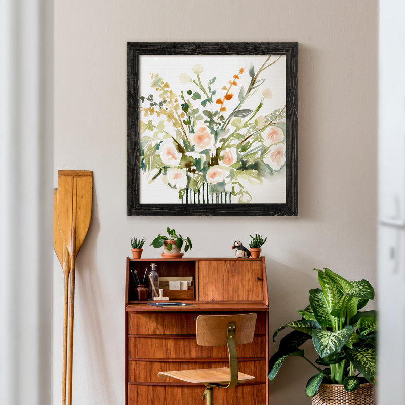 Imprimé fleurs en « I », H 17 po x l 17 po x P 1,5 po, Toile avec cadre noir