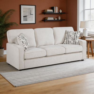 Levid 83.5" Modern & Contemporary Chenille Sofa with Comfortable Pocket Coils Seating and Two Decorative Pillows