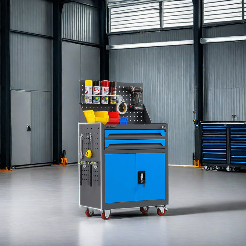Chariot multi-outils bleu avec roues