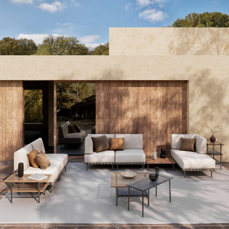 Janski 5 - Person Outdoor Sectional Seating Group with Cushions, Beige