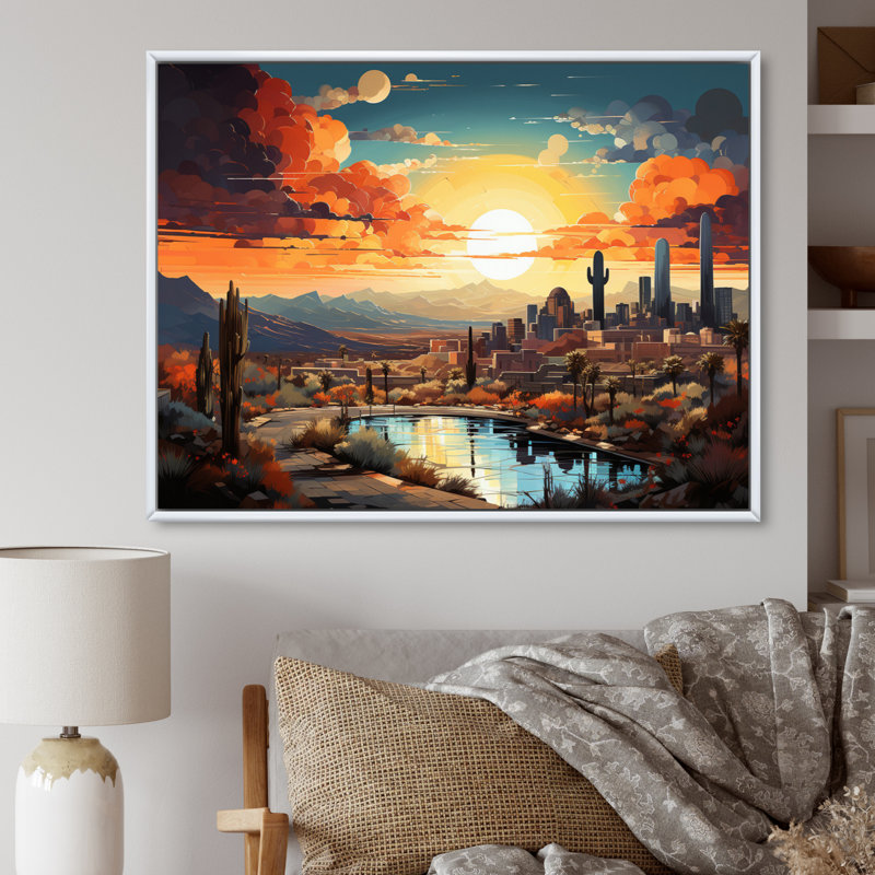 City Phoenix Popart III, reproduction d'art sur toile, Cadre flottant doré, H 16 po x l 32 po x P 1 po