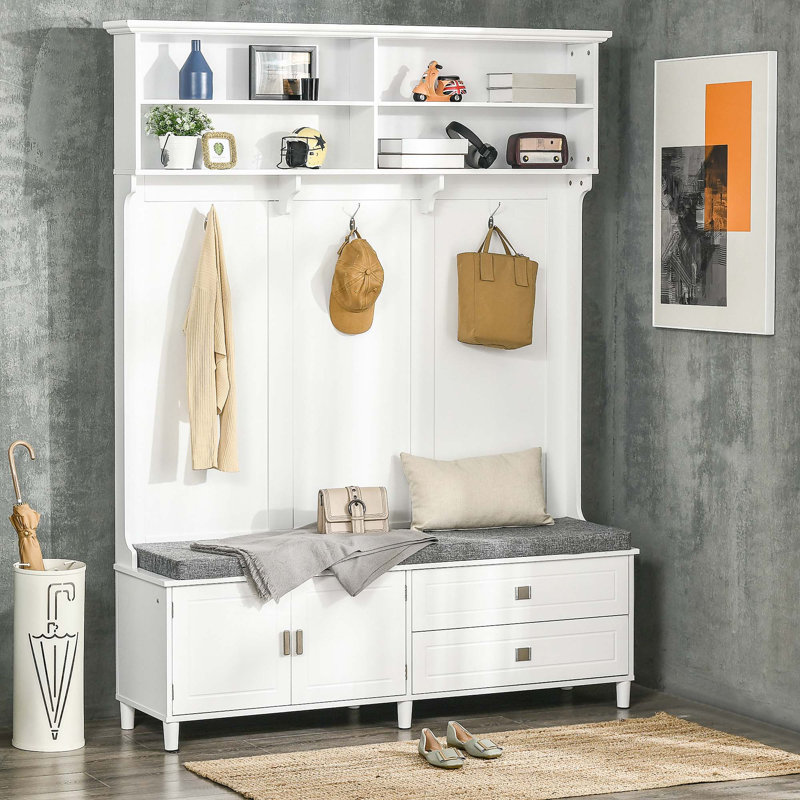 Hall Tree with Storage Bench,Entryway Bench with Coat Rack,Accent Coat Tree with Storage Shelves,Cabinet and Drawers for Hallway,Mudroom