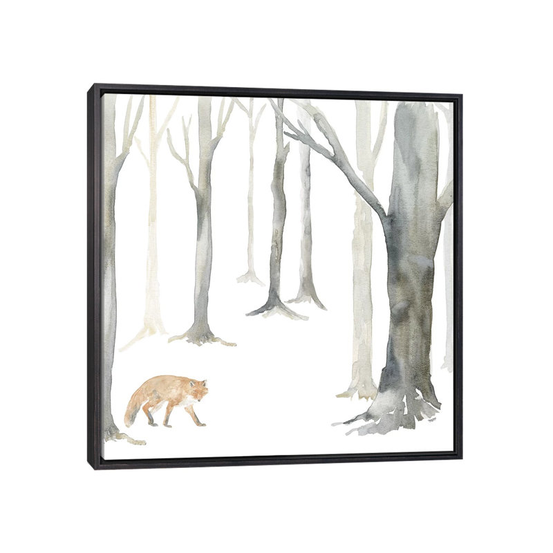 «Winter Forest Fox» par Tara Reed - reproduction imprimée, Toile avec cadre noir patiné, Pas de tapis
