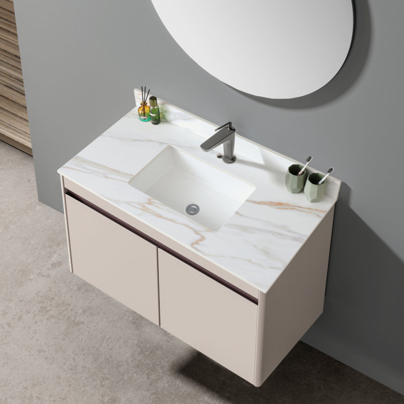 Plateau de meuble-lavabo en marbre Carrara, Robinets à monotrou