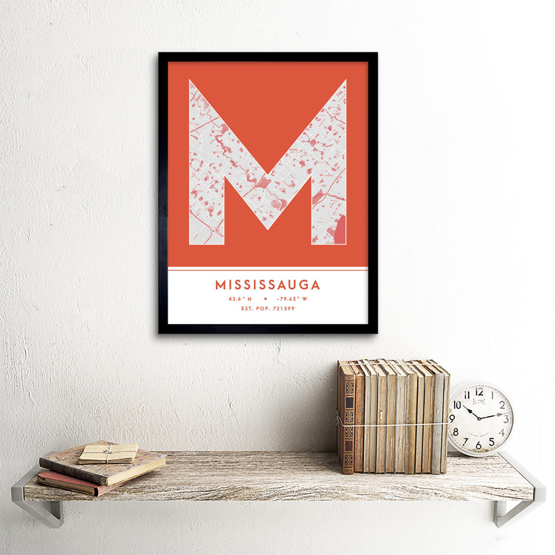 Mississauga City Map Mississauga Orange by Wee Blue Coo - Single Picture Frame Typography