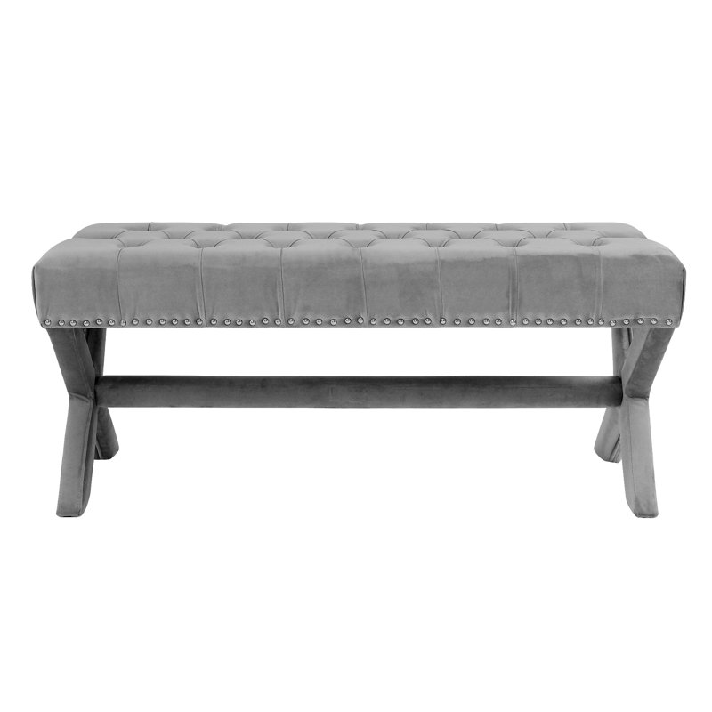 Banc en velours capitonné Lovell, Gris clair