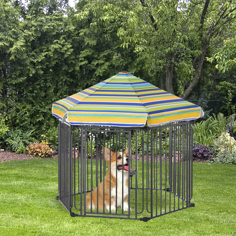 Cage d'extérieur pour chien 48 po x 41 po, parc en métal robuste avec toit, porte et structure verrouillables, couverture de chenil, cadre verrouillable