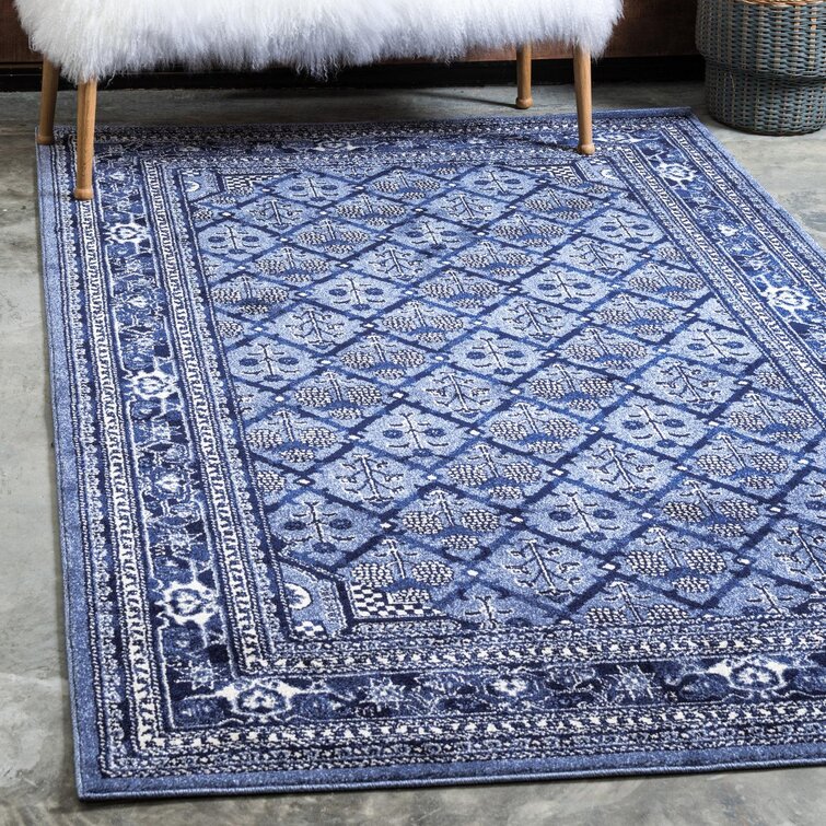 Hartle Geometric Blue/ Ivory/Navy Blue/Light Blue Area Rug