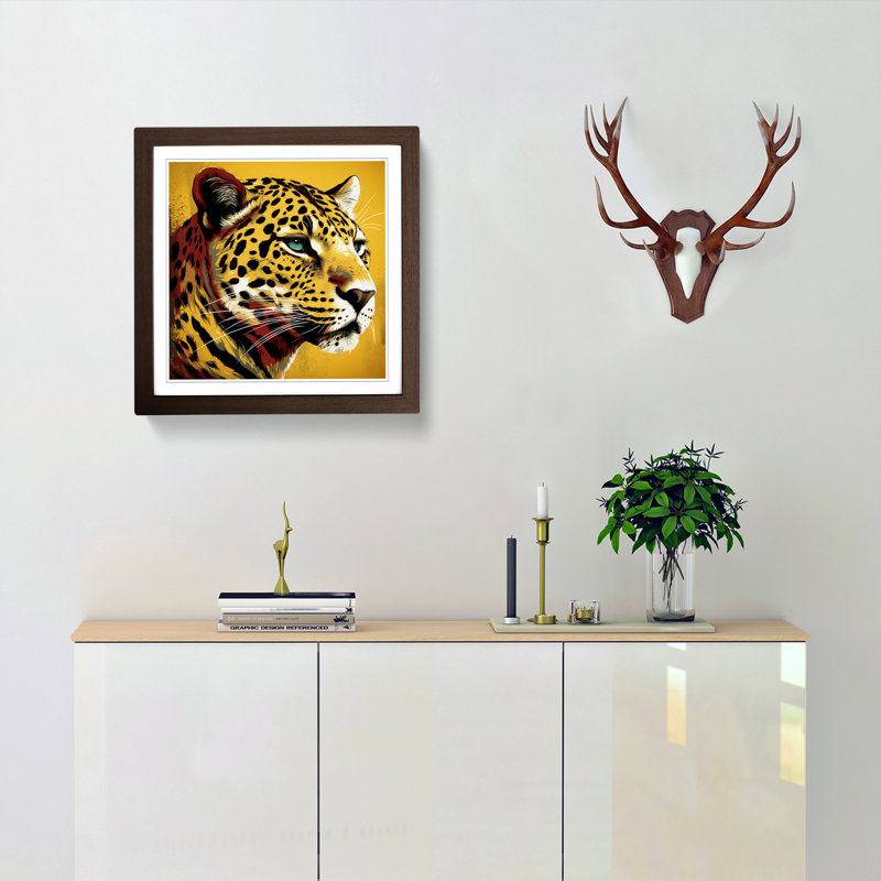 Leopard Retro Art No.4 - Framed Print, Walnut