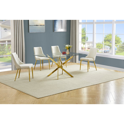 Ensemble de salle à manger en verre avec chaises d'appoint en velours plissé