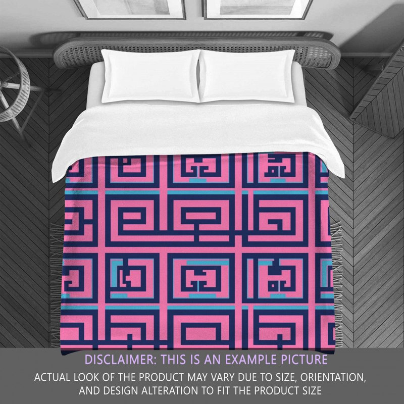 Polyester Comforter, King Comforter, Blue/Pink Geometric
