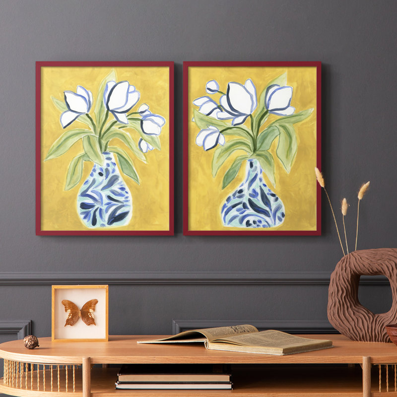 Vase de tulipes I - impression encadrée de qualité supérieure - prête à être accrochée - aucun clou requis - aucun clou requis