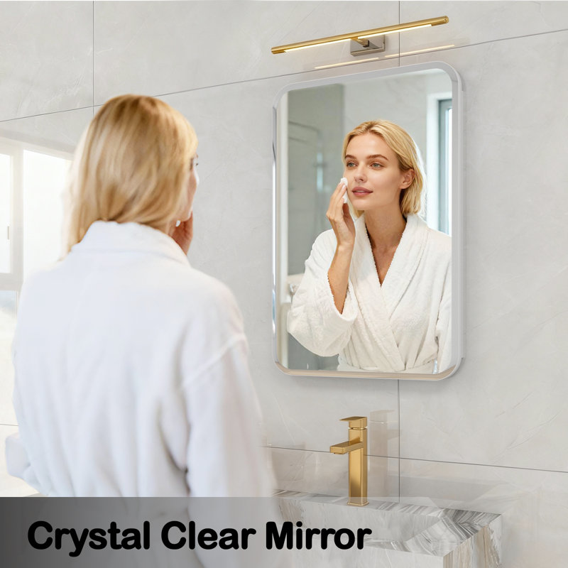 Rectangle Medicine Cabinet With Beveled Edge Mirror, No-assembly Bathroom Wall Cabinet With Mirror, Adjustable Shelves, Tissue Slot, Recessed Or Surface Mount