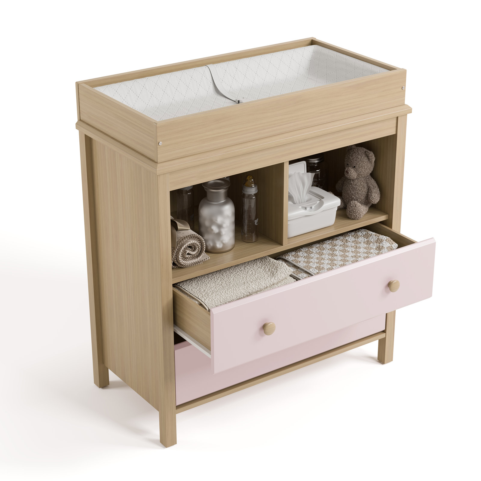 Alpine Changing Table Dresser, Driftwood/Blush