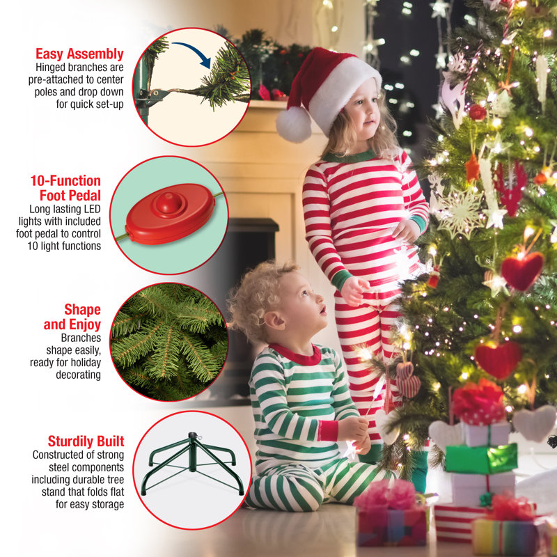 Downswept Douglas 10" Green Fir Artificial Christmas Tree with 1000 LED Multi Lights and Stand, 9' H x 71" W, Pre-Lit