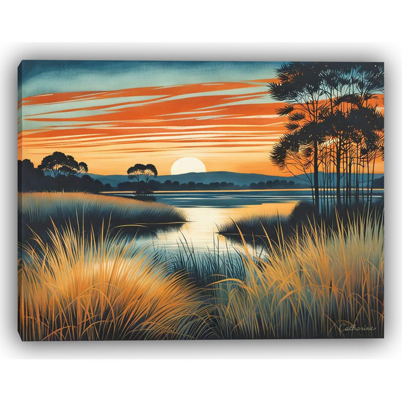 Golden Dusk Marsh – Wrapped Canvas Wall Art, 30'' H x 40'' W