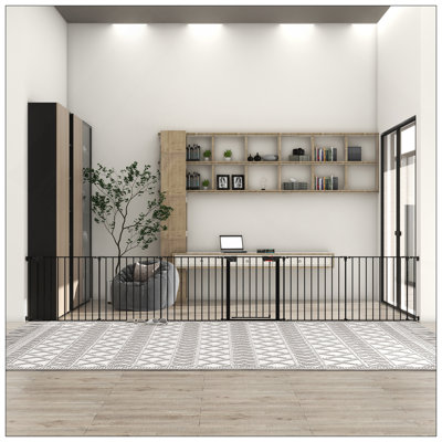 Adjustable 6-Panel Safety Gate For Stairs, Fireplaces, And Play Areas With Durable Metal Construction And Easy Walk-Through Door
