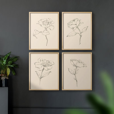 «Floral Contour Study I», ensemble de 4 encadrées