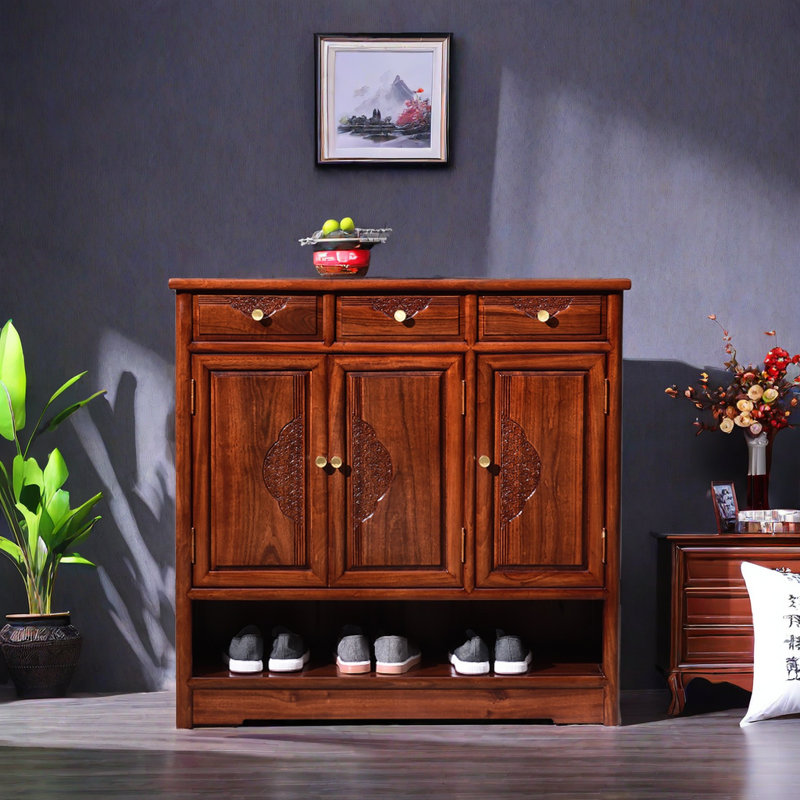Armoire à chaussures en bois massif Camphor, Brun clair