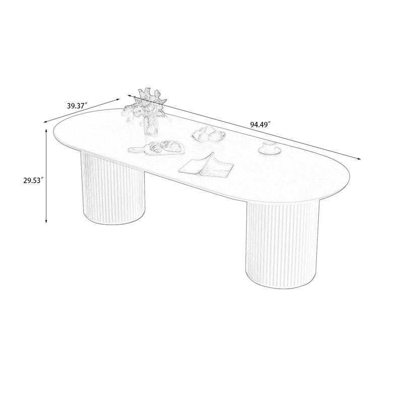 Tables de salle à manger ovales brunes en bois massif, H 29,53 po x L 94,49 po x l 39,37 po