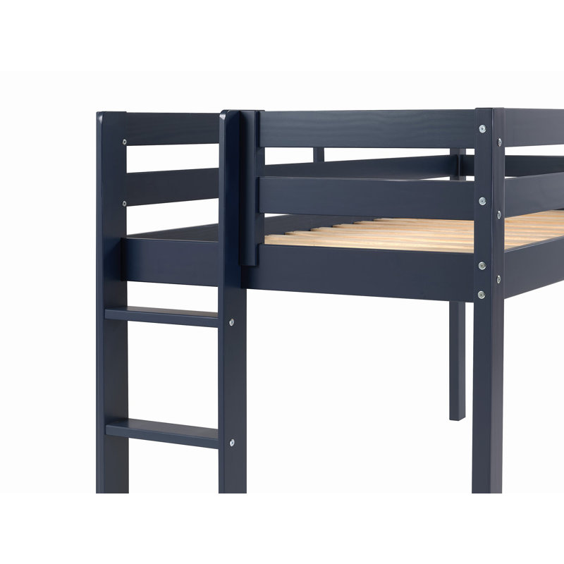 Johannes Solid Wood Twin Low Loft Bed with Ladder and Tent, Blue