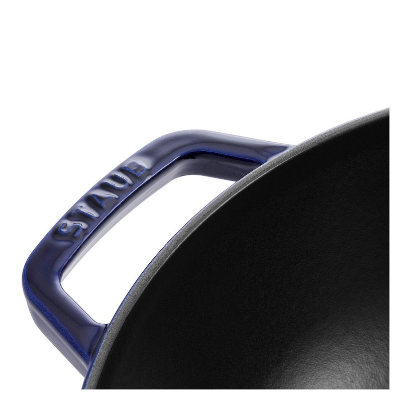 Staub Cast Iron Wok with Lid, Dark Blue
