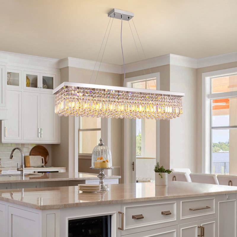Bertu 10 - Light Dimmable Rectangle Crystal Chandelier Modern Luxury Ceiling Light, 10" H x 47" L x 10" W, Polished Chrome