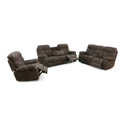 Brown Cashmere Fleece Recliner Sofa Set - 3 Piece Intelligent Living Room Furniture With Storage, Cup Holders, And Adjustable Recline For Back Support