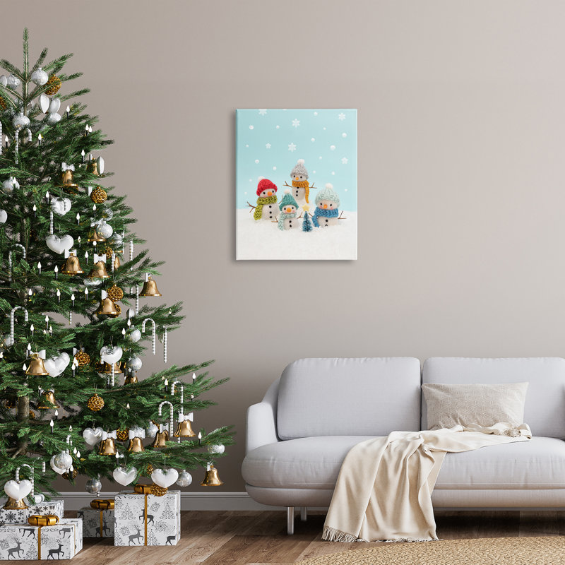 Arbre de Noël Winter Snowmen sur toile, H 30 po x l 24 po x P 1,5 po