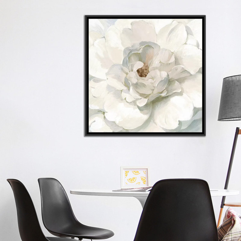 Neutre pivoine par Danhui Nai - impression, H 37 po x l 37 po x P 1,5 po, Toile avec cadre noir, Pas de tapis