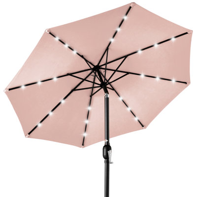 Shearer 10ft Solar LED Lighted Patio Umbrella w/ Tilt Adjustment, UV-Resistant Fabric