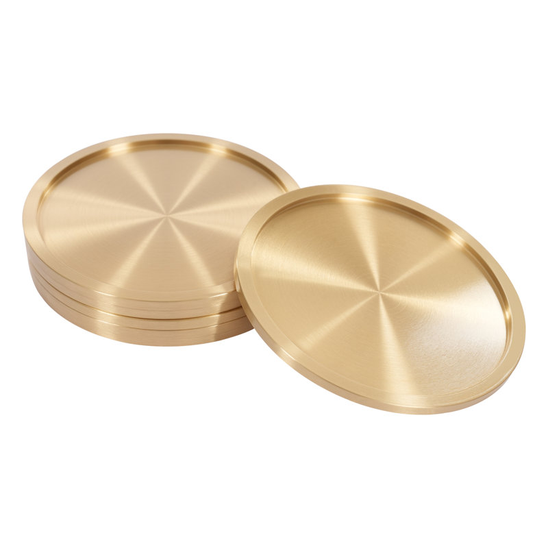 3.9-inch 6 Pcs Cup Mats Round Brass Thick Cup Mat