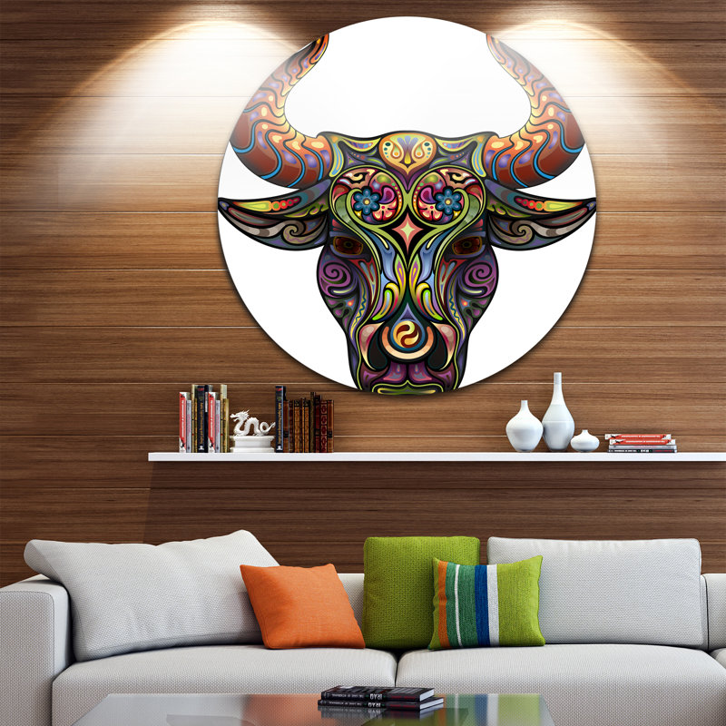 « ornemental bull », impression, H 23 po x l 23 po x P 1 po, Métal
